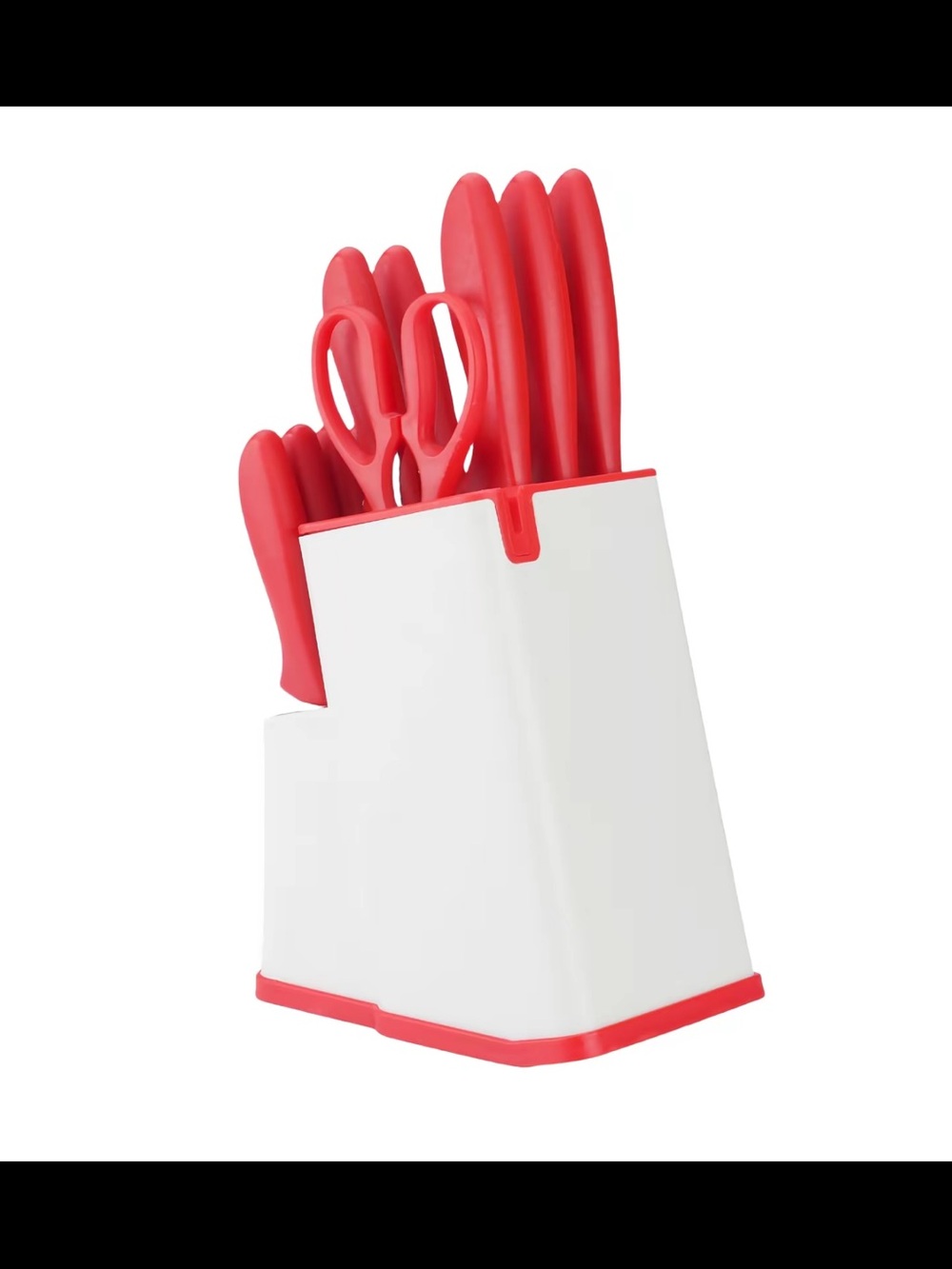 Red Handle Knife Set with White Block - Kitchen Cutlery